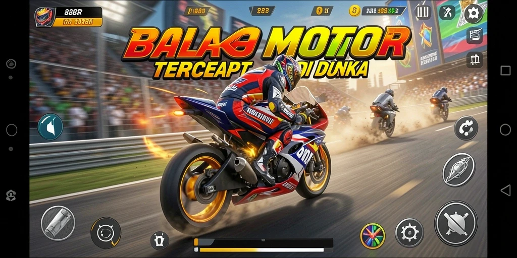 Gameplay seru dengan balapan motor yang mendebarkan.