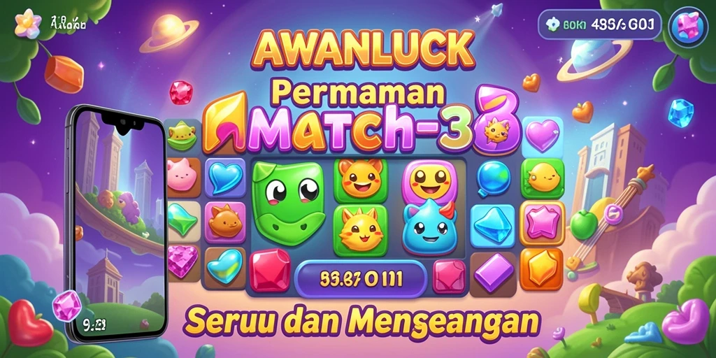 Tampilan gameplay seru AWANLUCK dengan tantangan Match-3 yang mengasyikkan.