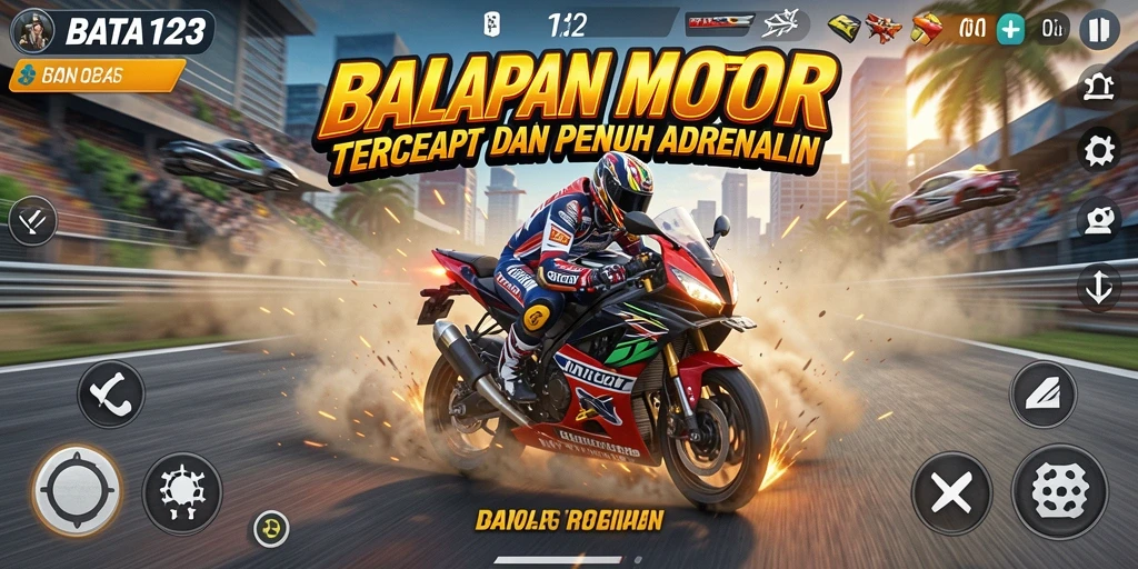Tampilan gameplay balapan motor yang seru dan penuh aksi.