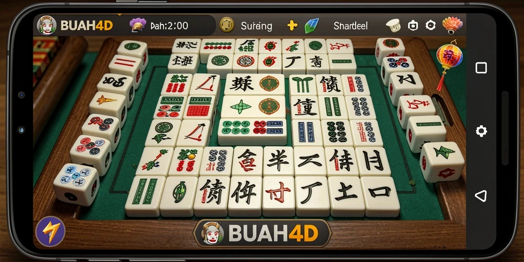 Tampilan gameplay seru di BUAH4D dengan ubin Mahjong yang berwarna-warni.