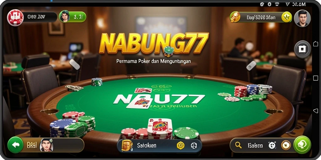 Screenshot NABUNG77 menampilkan gameplay Poker yang mendebarkan dan interaktif.