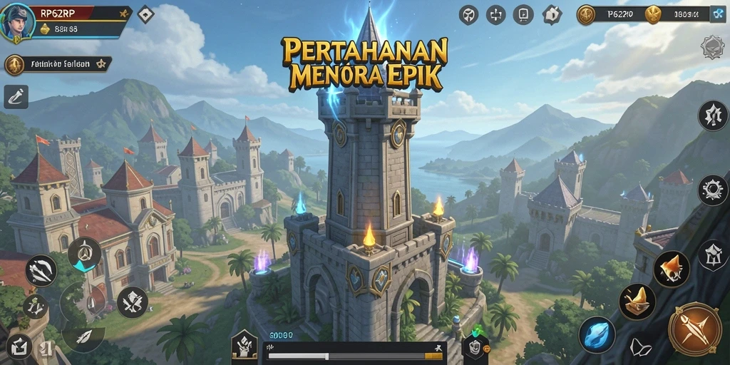 Screenshot RP62RP menampilkan aksi menara bertahan melawan serangan musuh.