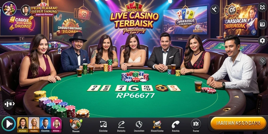 Tangkapan layar utama RP6677 menampilkan dealer yang bersiap memulai permainan Live Casino.