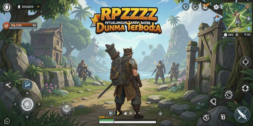 Screenshot dari gameplay RPZZZ yang menampilkan petualangan di dunia terbuka.