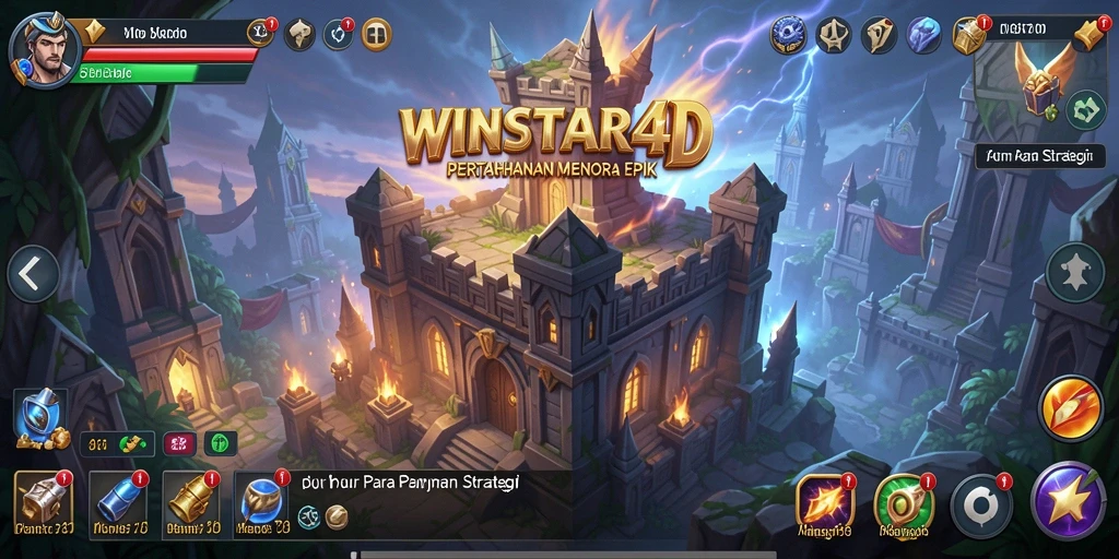 Gameplay seru di WINSTAR4D yang menampilkan menara pertahanan.